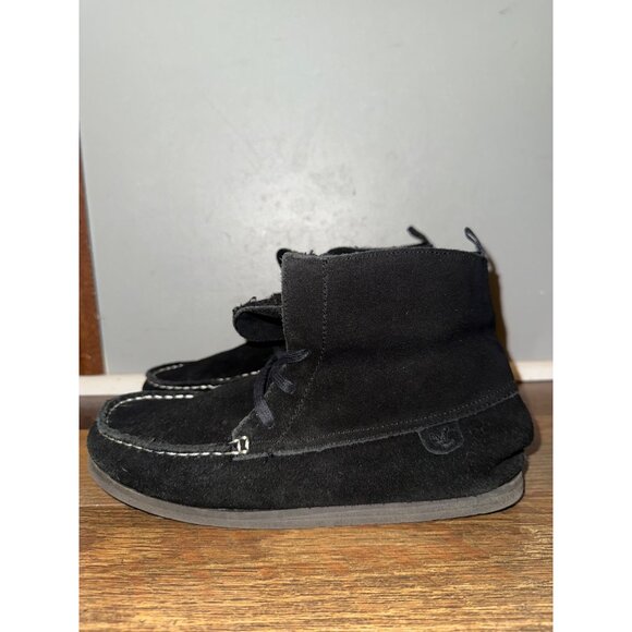 American Eagle Black Genuine Cow Suede Faux Fur Ankle Moccasin Booties Sz 9 - Picture 12 of 14